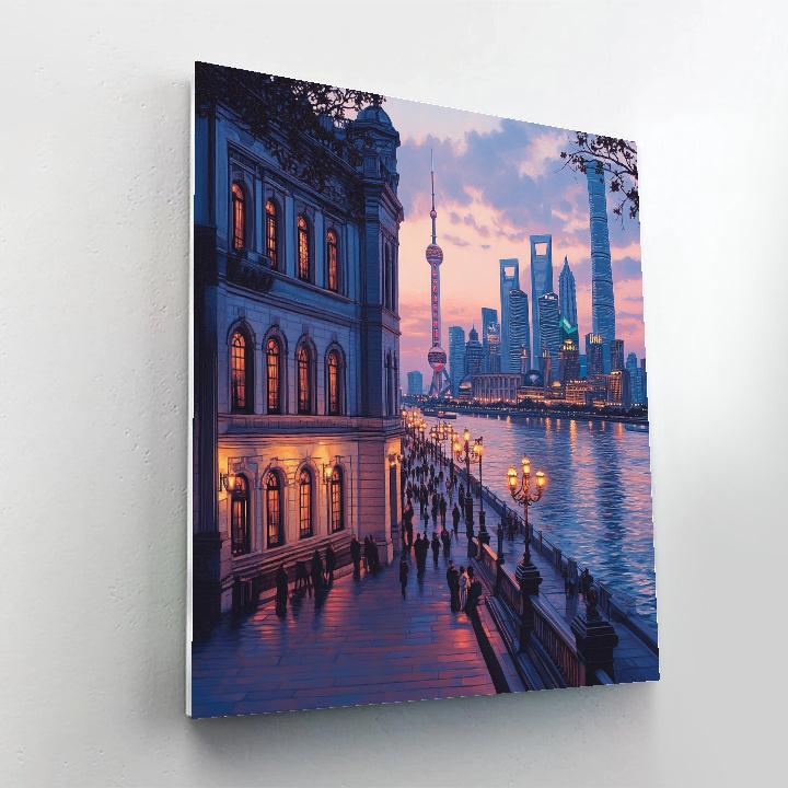 Evening Stroll Along The Bund Promenade Shanghai China paint by numbers