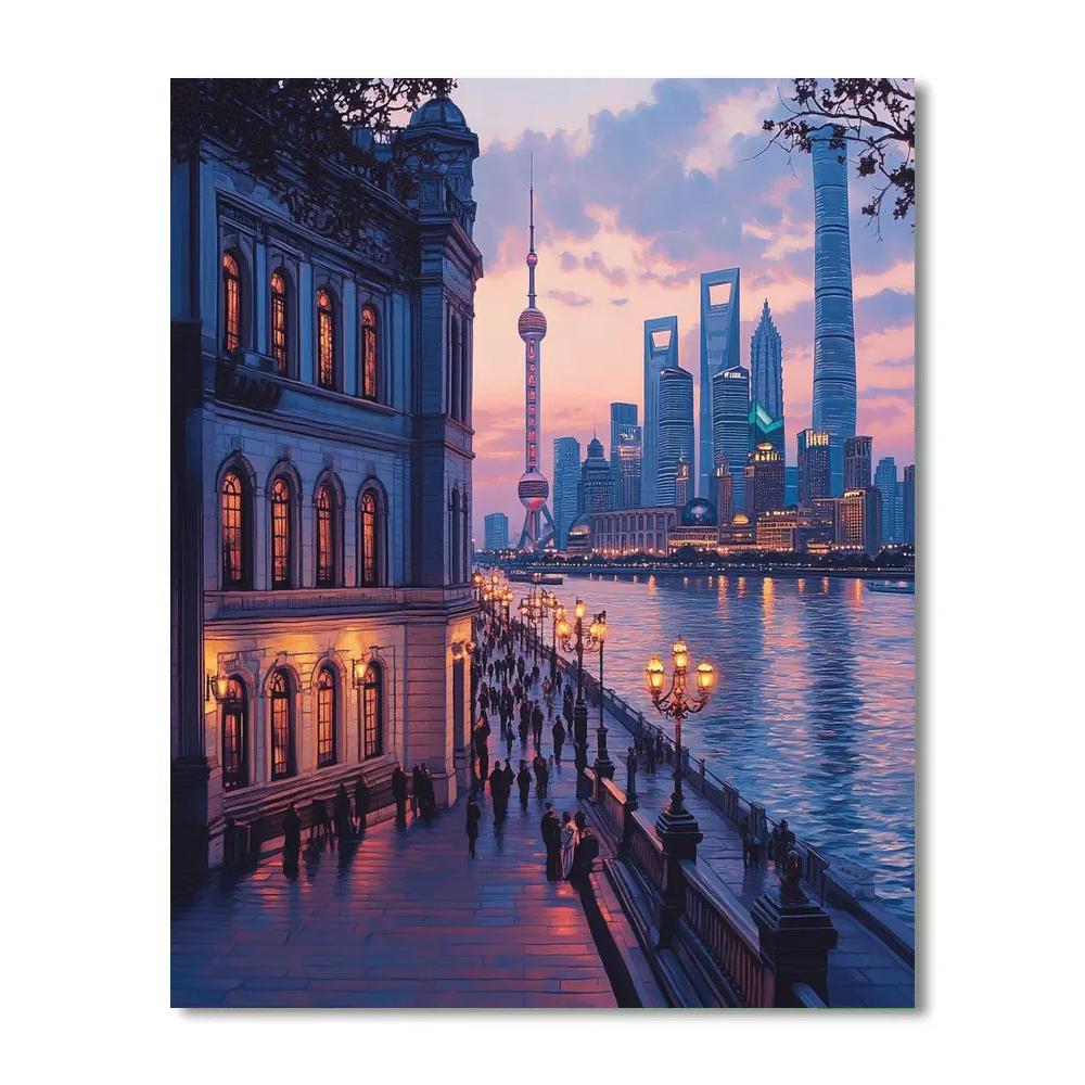 Evening Stroll Along The Bund Promenade Shanghai China paint by numbers