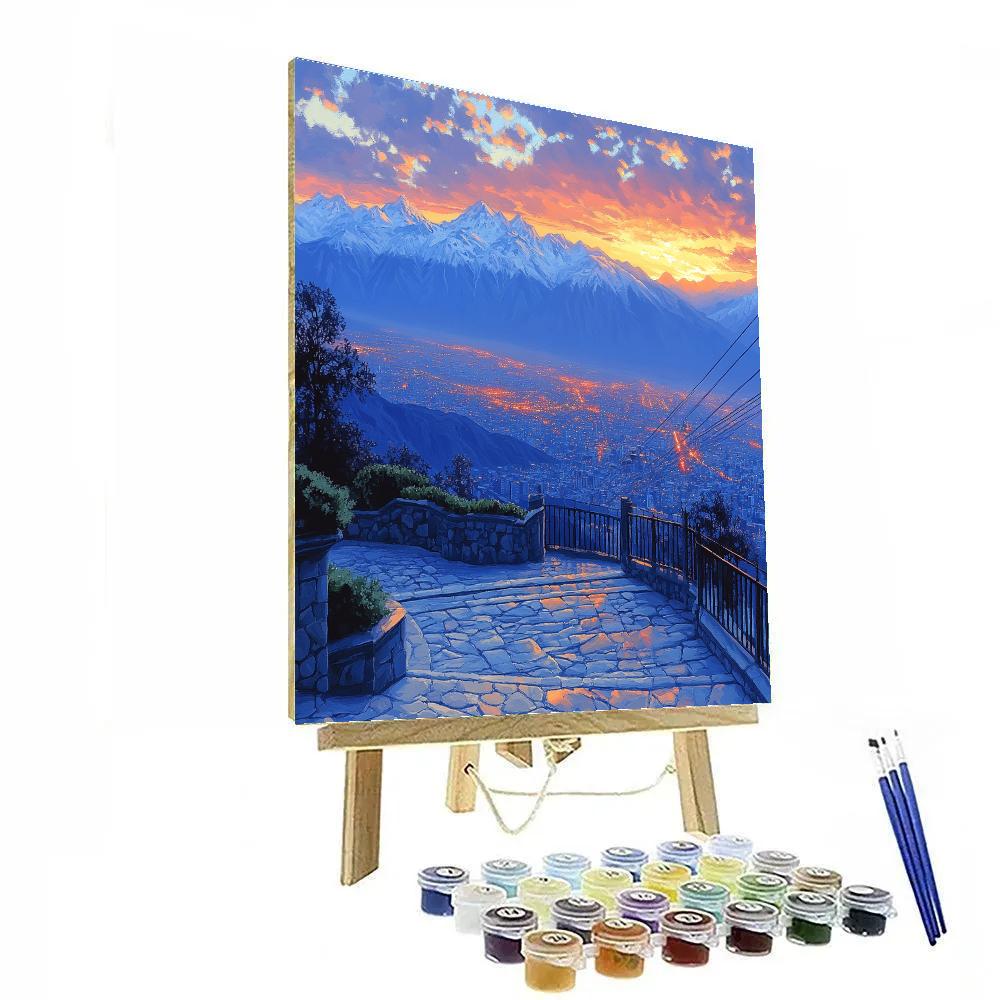 Sunset View From San Cristobal Hill Santiago Chile paint by numbers