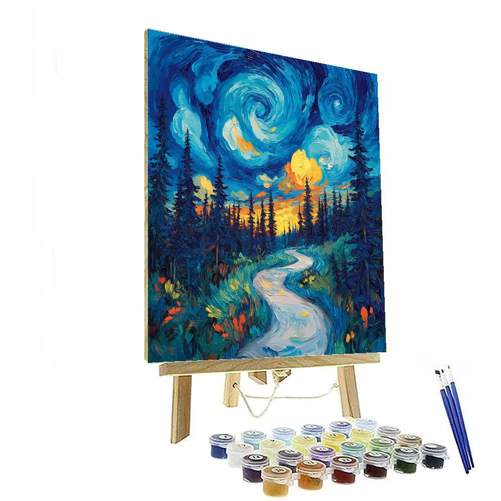 Van Gogh Inspired Stormy Forest Trail paint by number