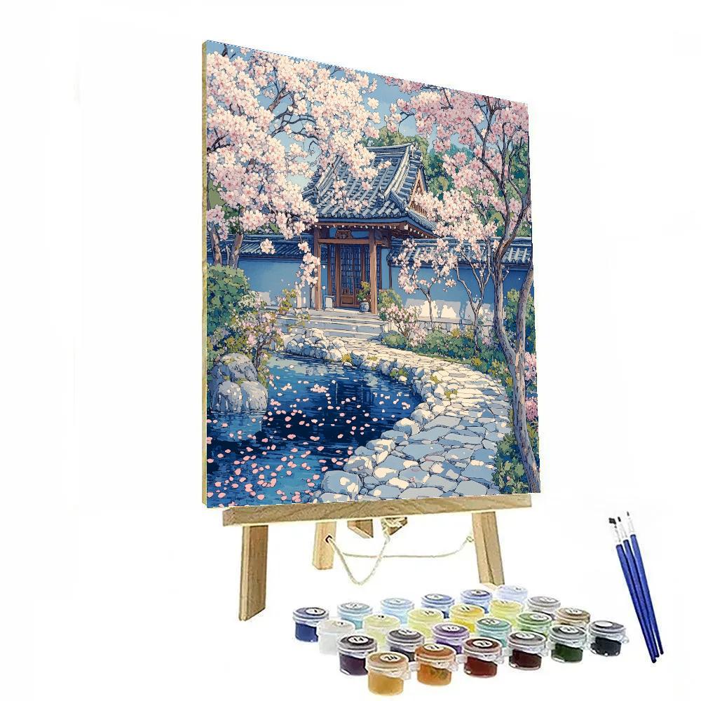 Hokusai Inspired Temple Garden In Spring Number painting