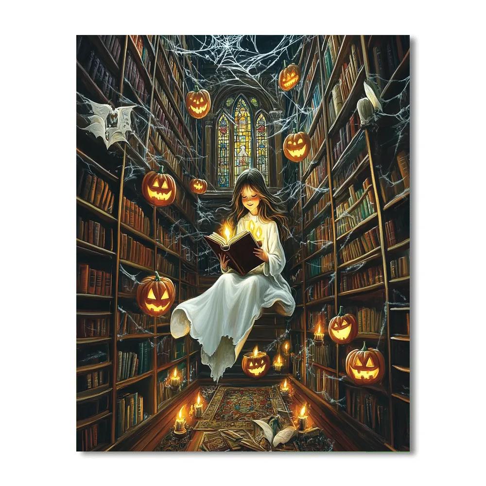 Haunted Library Of Whispered Candles paint by numbers