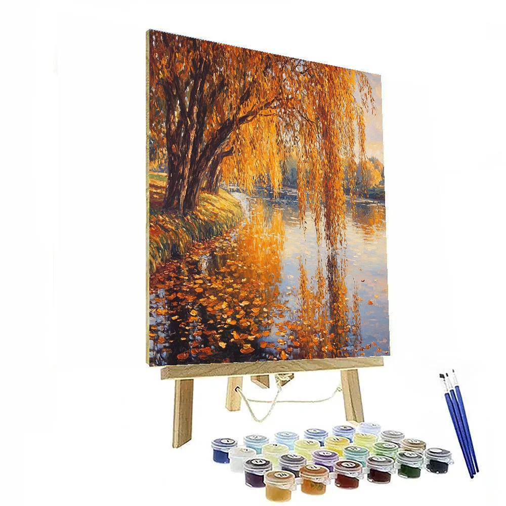 Claude Monet Inspired Autumn Willow Reflections Numbered painting kits