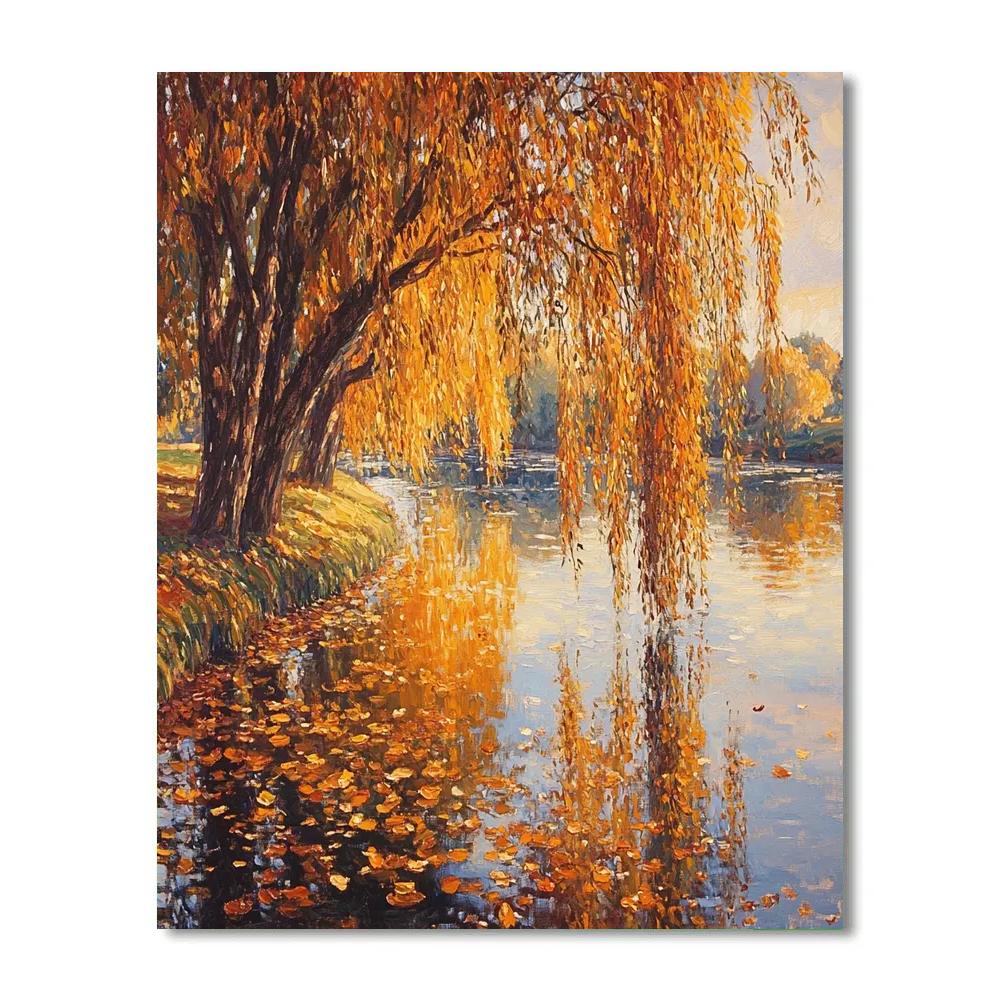 Claude Monet Inspired Autumn Willow Reflections Numbered painting kits