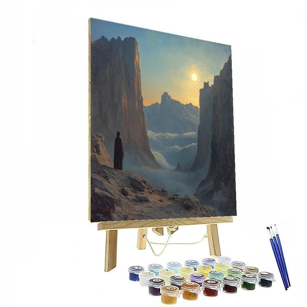 Caspar David Friedrich Inspired Moonlit Mountain Pass paint by color