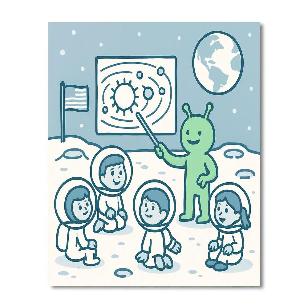 Cosmic Classroom On The Moon Numbered painting kits