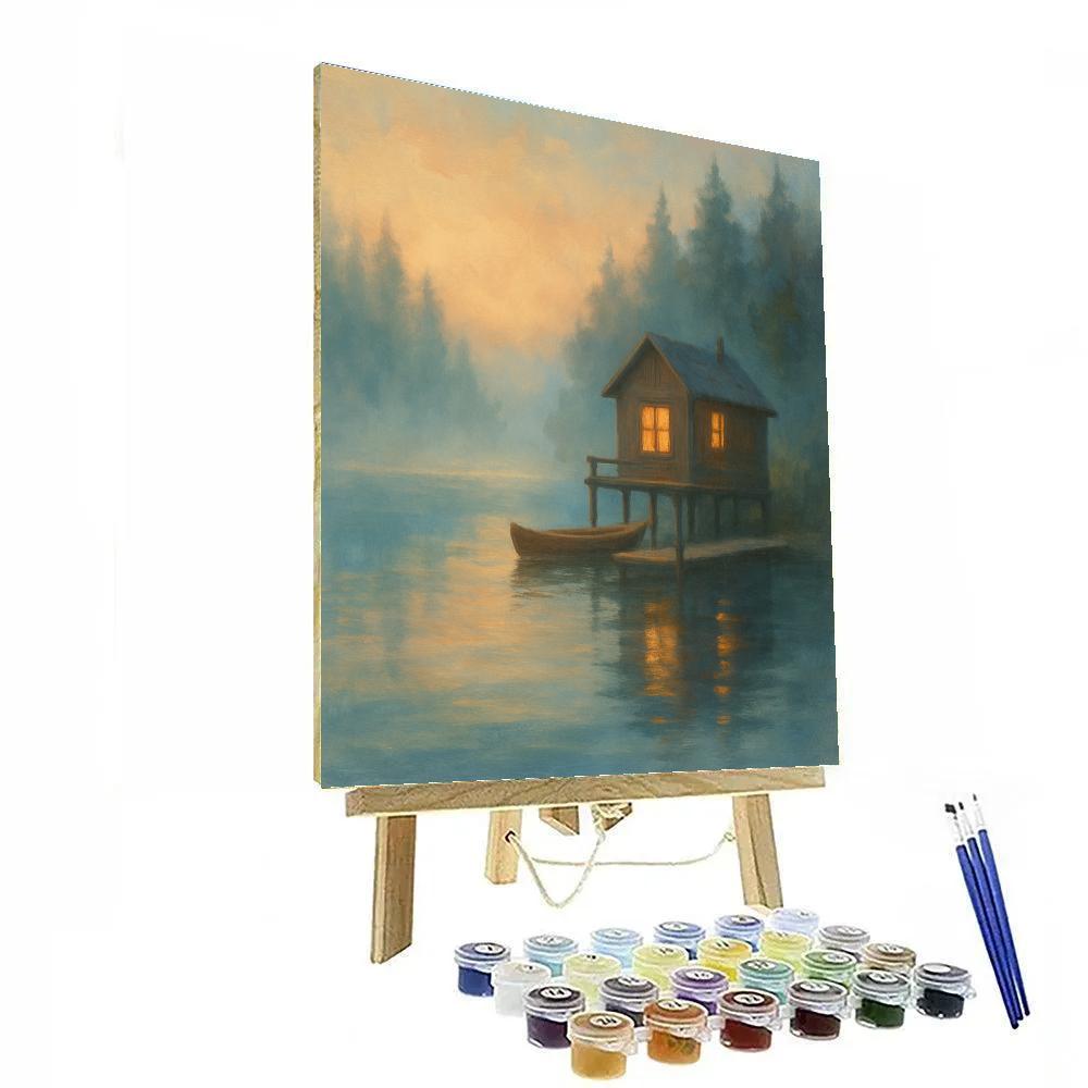 Sunrise Cabin Over Stillwater Lake paint by numbers