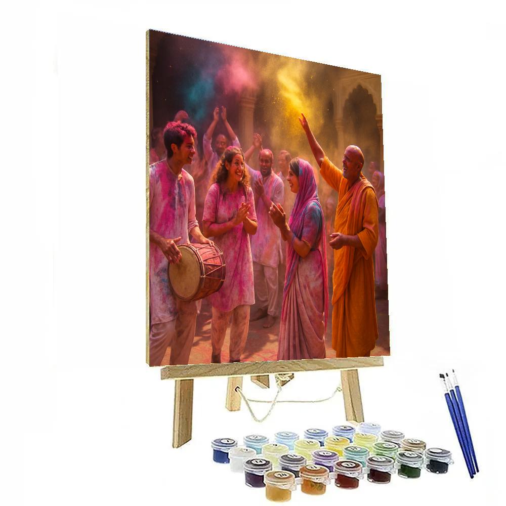 Holi Celebrations At Vrindavan Temple Courtyard Numbered painting kits