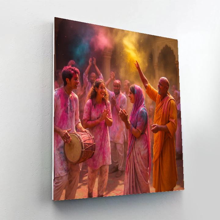 Holi Celebrations At Vrindavan Temple Courtyard Numbered painting kits