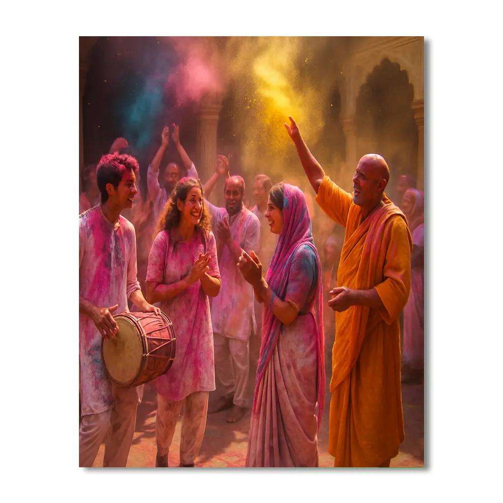 Holi Celebrations At Vrindavan Temple Courtyard Numbered painting kits