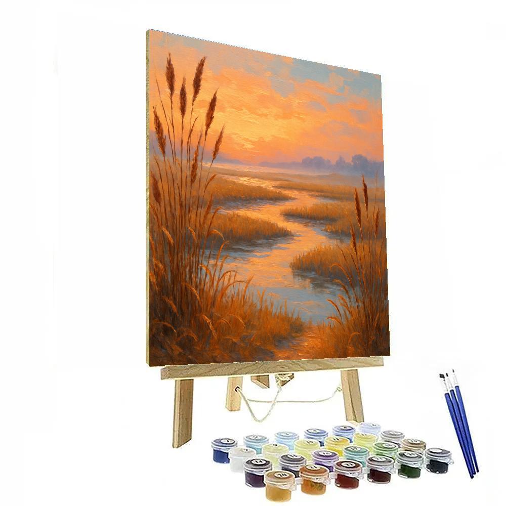 Golden Marsh At Sunrise Number painting