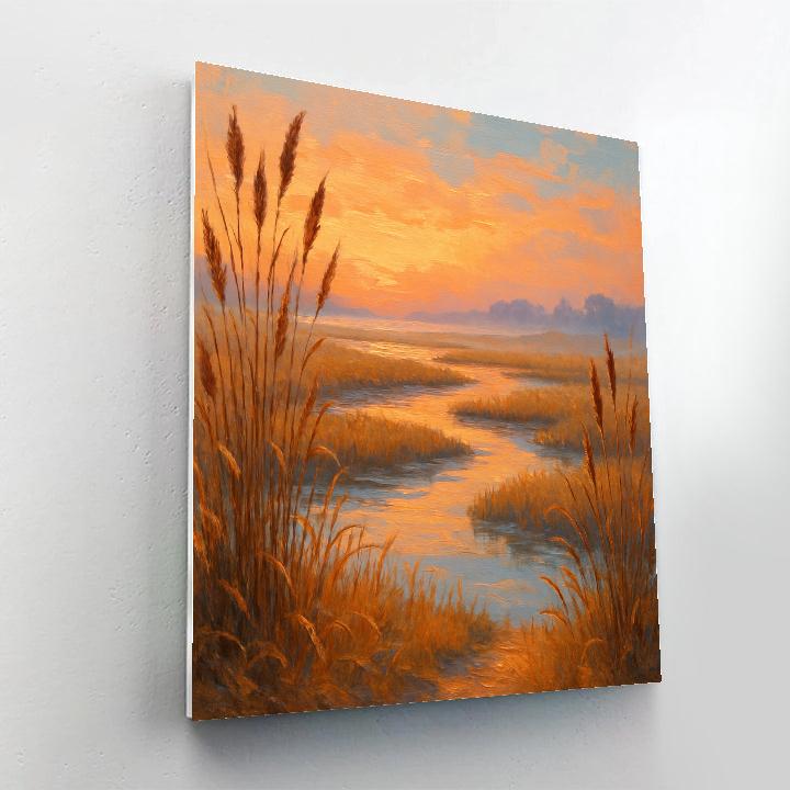 Golden Marsh At Sunrise Number painting