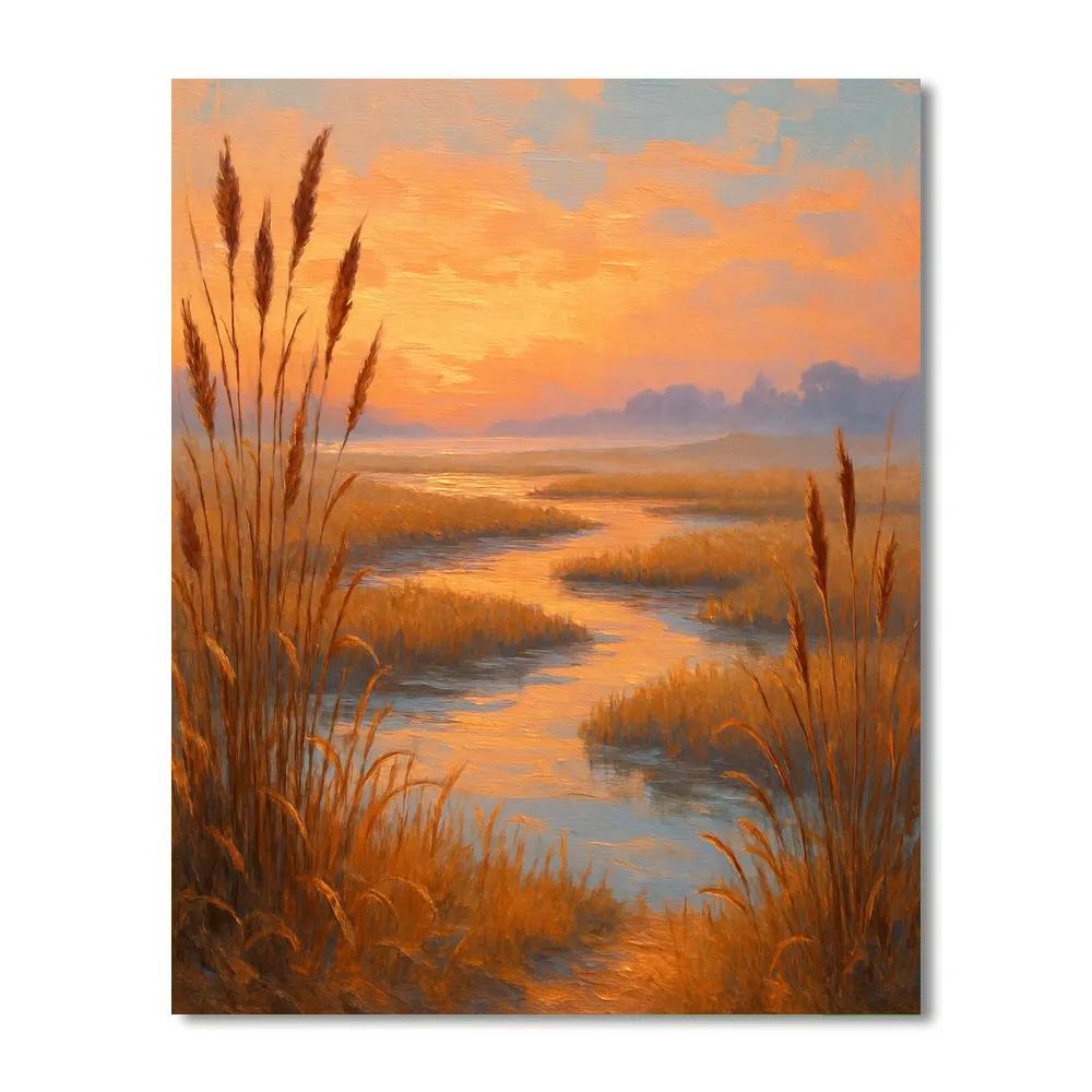 Golden Marsh At Sunrise Number painting