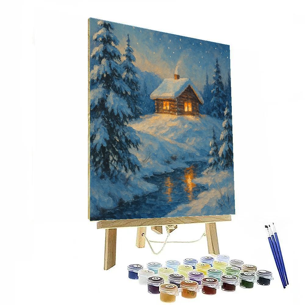 Fireside Cabin Above The Frozen Stream paint by color