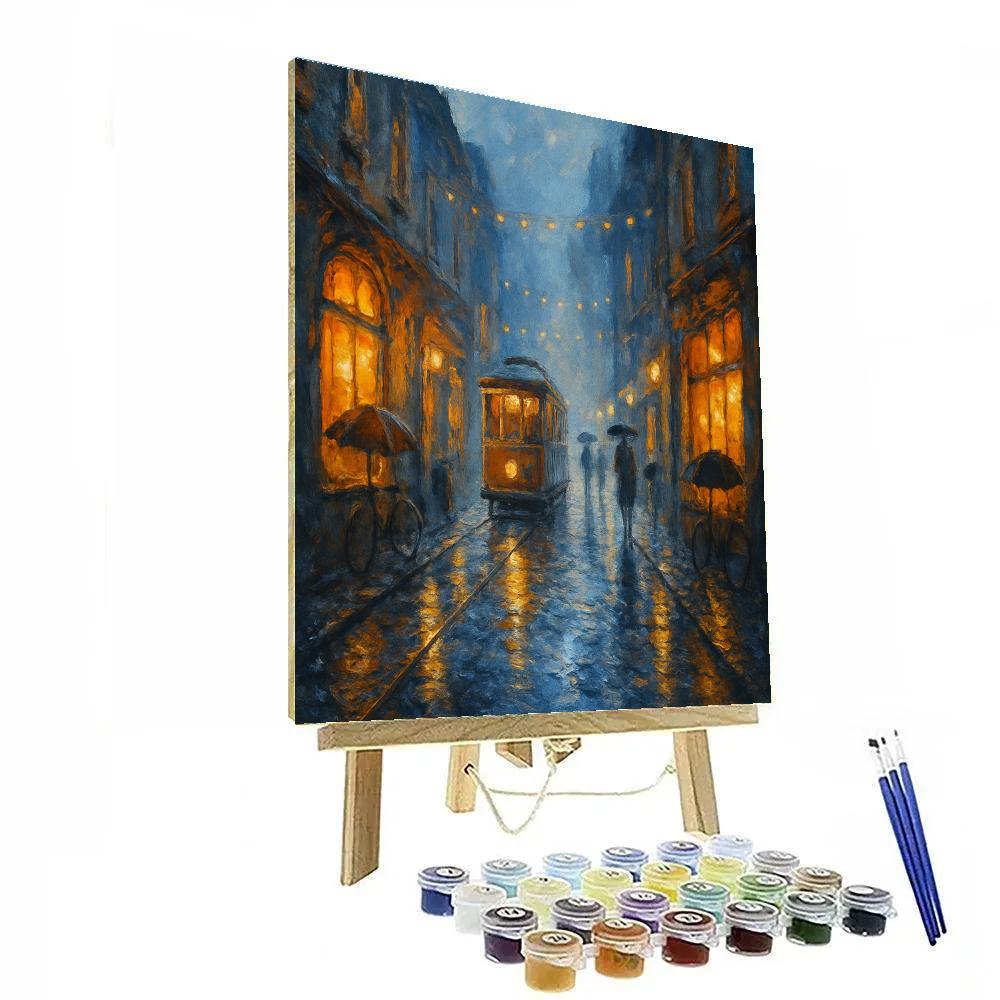 Rainlit Streetcar Evening Paint by numbers art