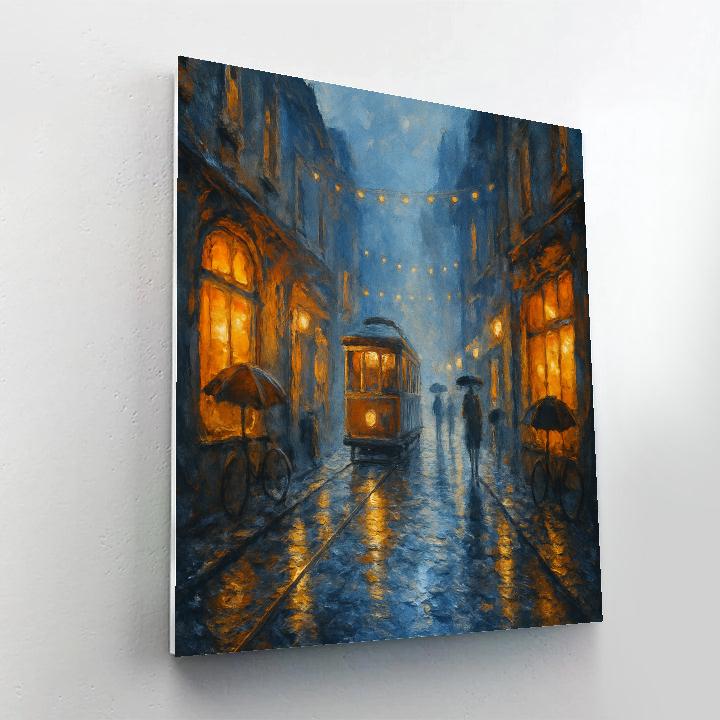 Rainlit Streetcar Evening Paint by numbers art