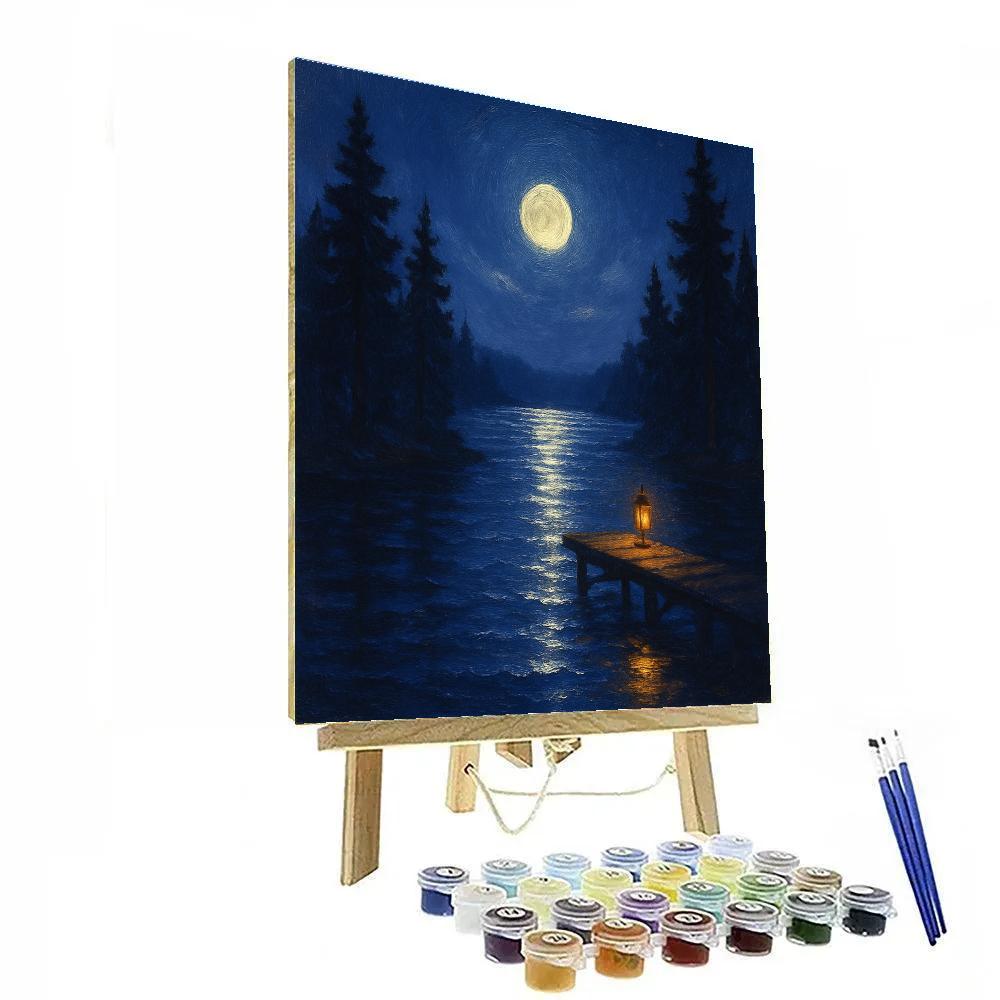 Moonlit Pines On Whisper Lake paint by numbers