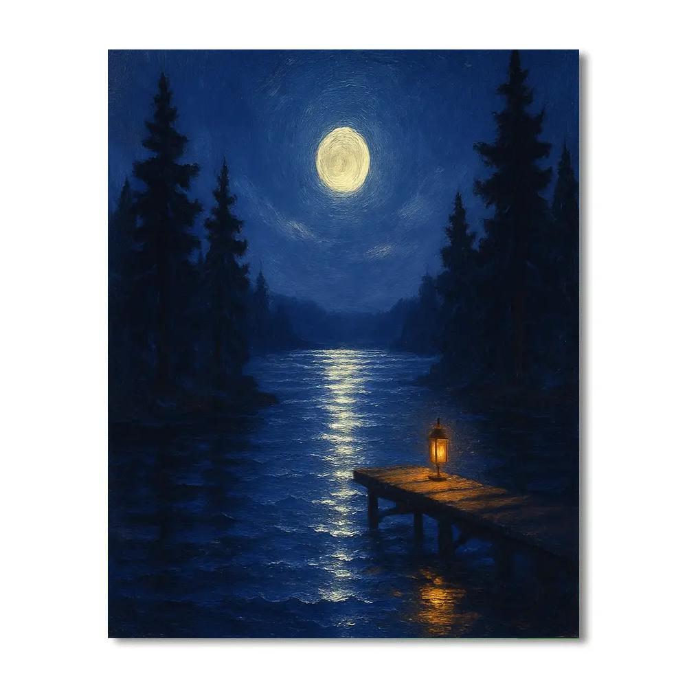 Moonlit Pines On Whisper Lake paint by numbers