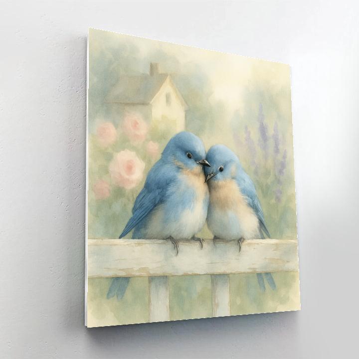 Bluebirds On The Misty Garden Fence Paint by numbers kits