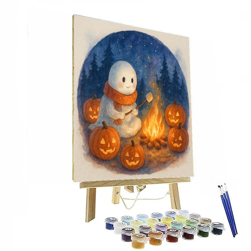 Moonlit Marshmallow Ghost Campfire Numbered painting kits