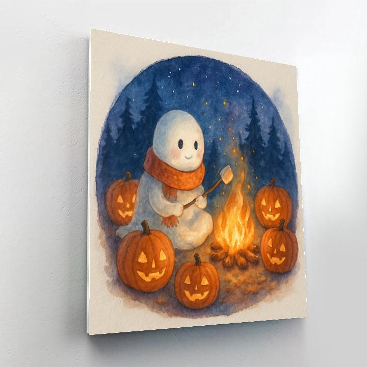 Moonlit Marshmallow Ghost Campfire Numbered painting kits