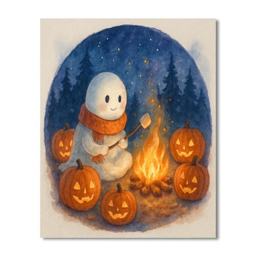 Moonlit Marshmallow Ghost Campfire Numbered painting kits