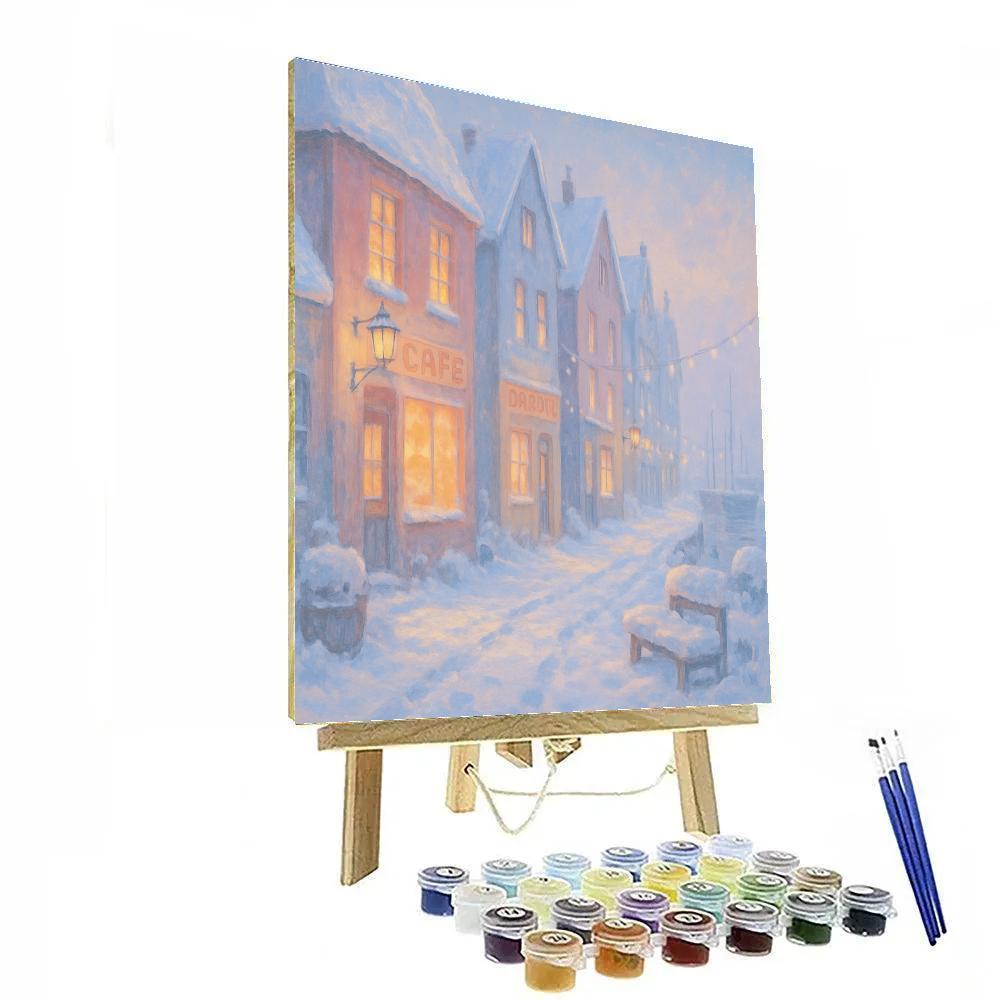 Snowy Lantern Harbor Lane Number painting