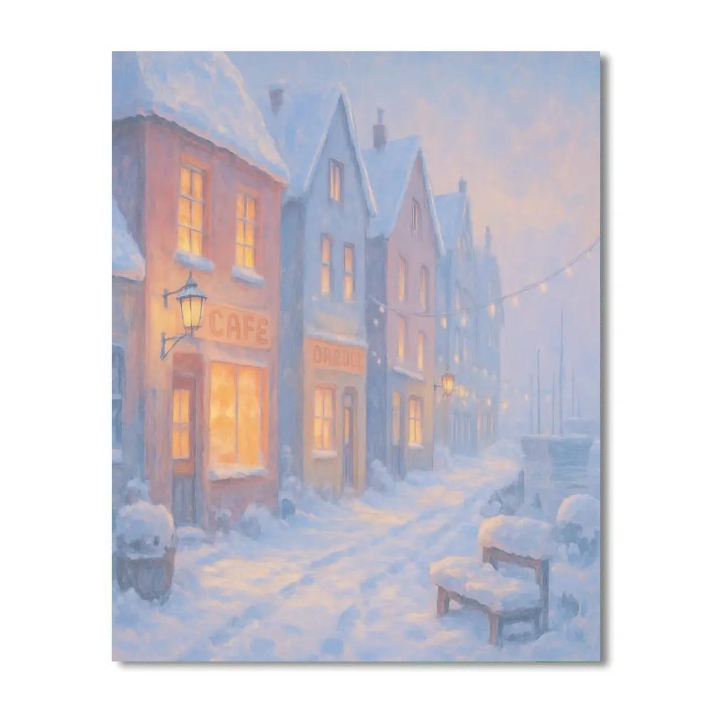 Snowy Lantern Harbor Lane Number painting