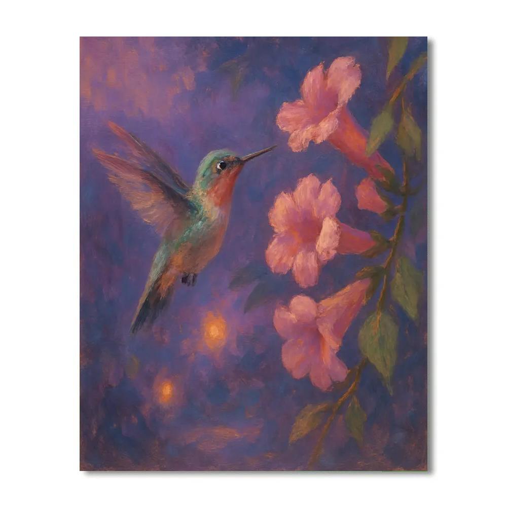Hummingbird Nook Among Evening Blossoms Paint by numbers art