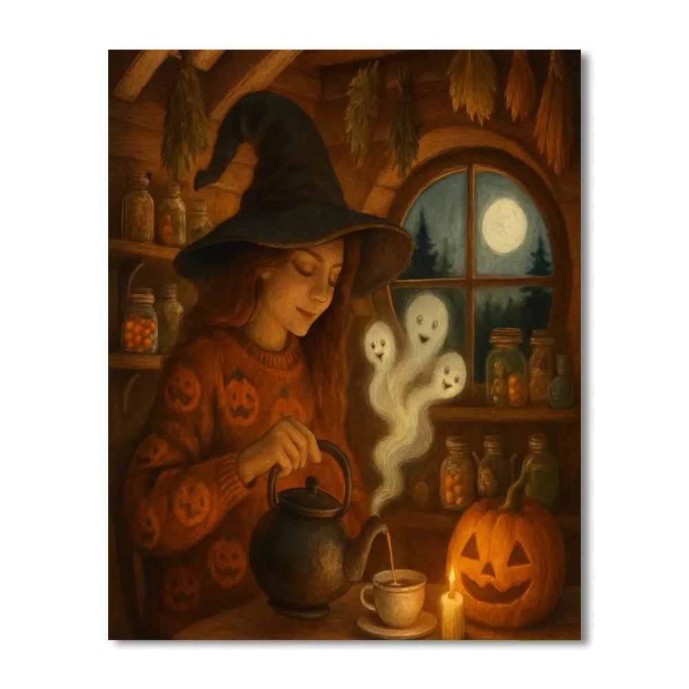 Witch Cottage Tea Under The Broom Loft Number painting