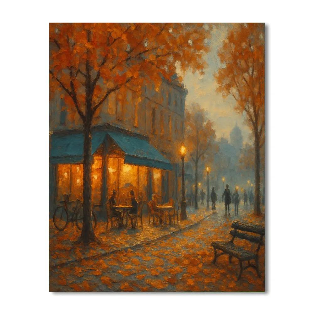 Autumn Cafe Corner Boulevard Paint by numbers art