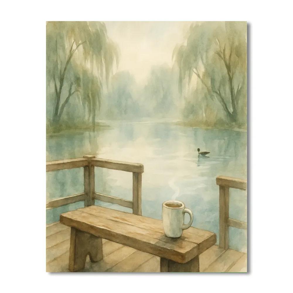 Foggy Morning Tea On Willow Pond Paint by numbers kits