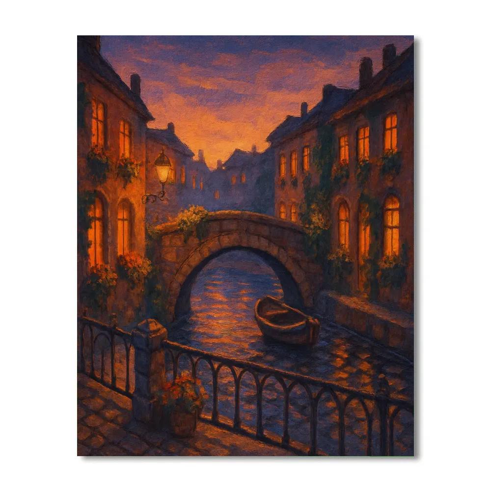 Twilight Bridge Over Quiet Canal Paint by numbers kits