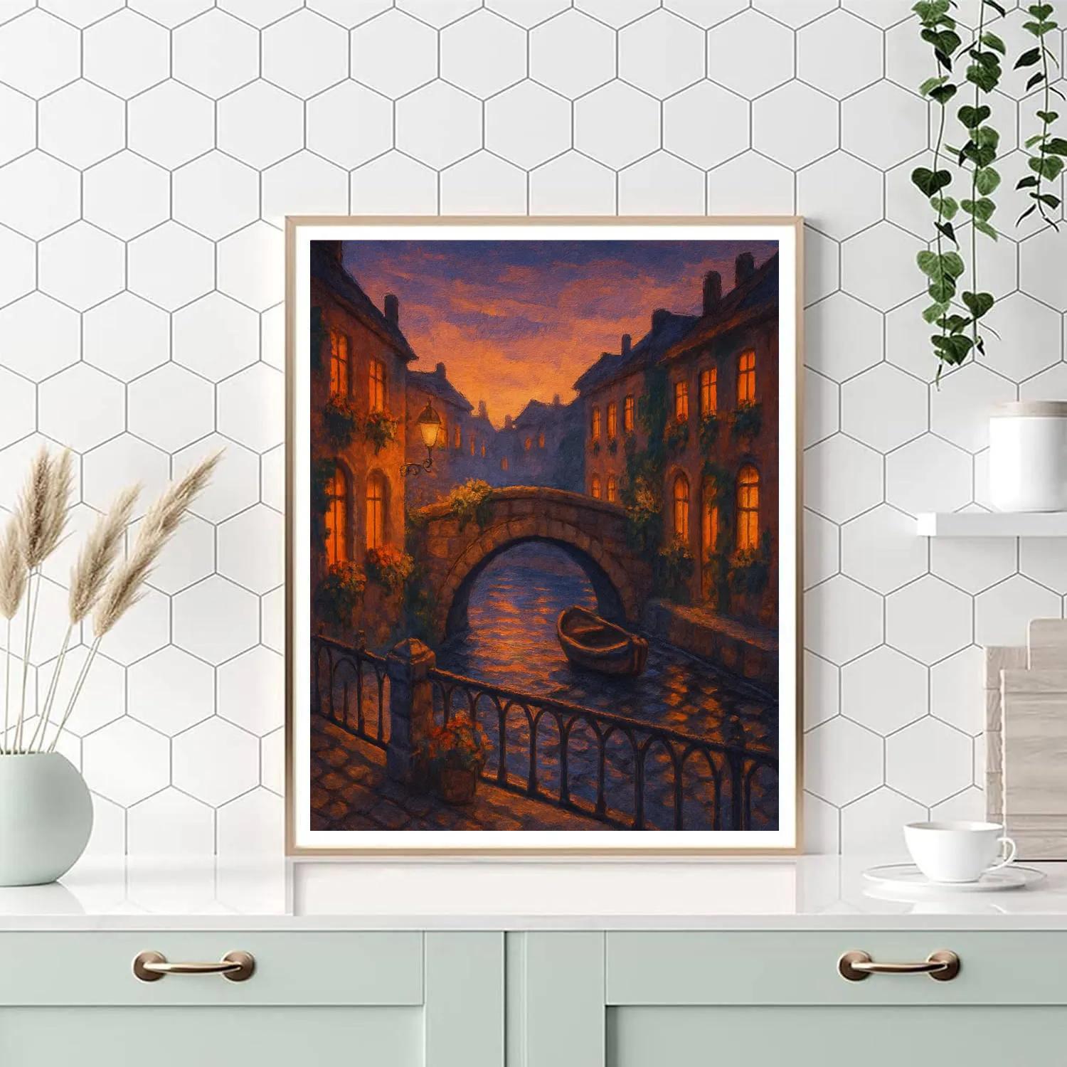 Twilight Bridge Over Quiet Canal Paint by numbers kits