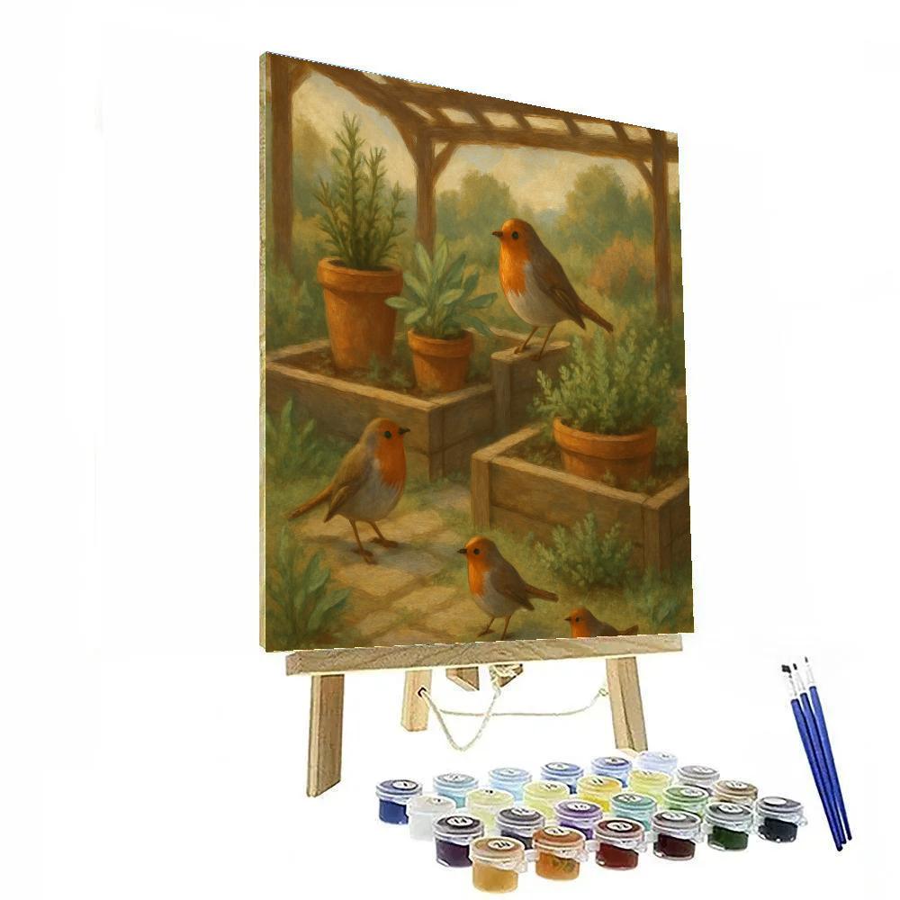 Robins In The Herb Garden Corner Numbered painting kits