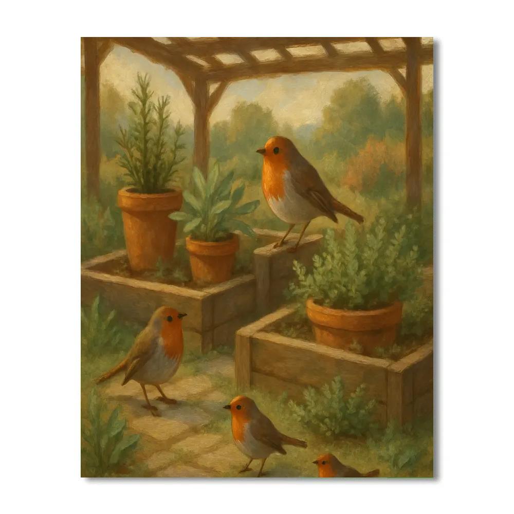 Robins In The Herb Garden Corner Numbered painting kits
