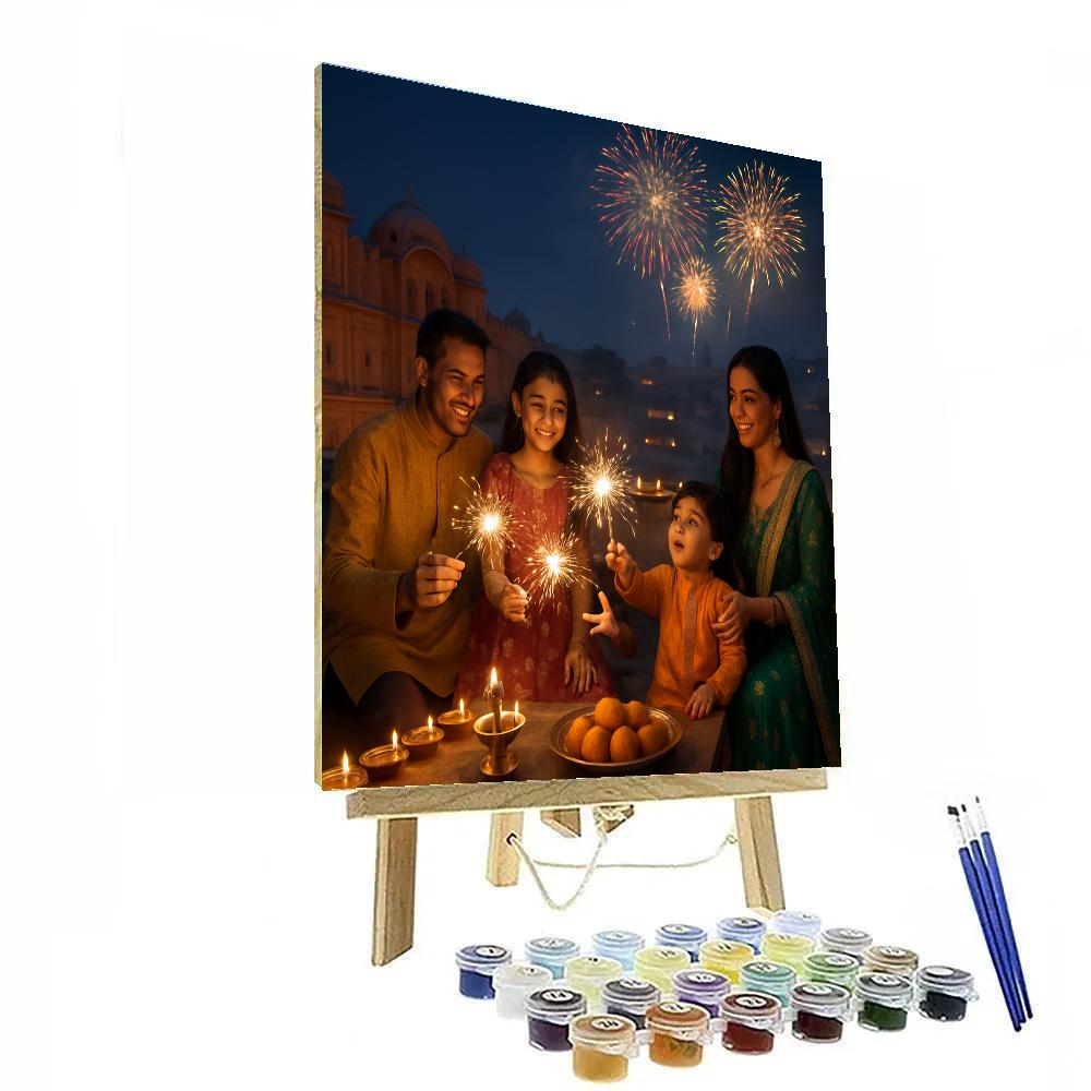 Diwali Night Fireworks Over Jaipur Rooftops Paint by numbers art