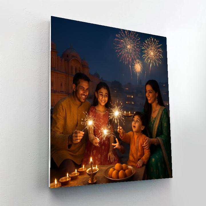 Diwali Night Fireworks Over Jaipur Rooftops Paint by numbers art