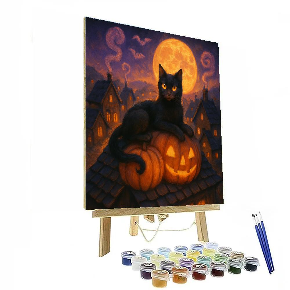 Black Cat Above The Pumpkin Rooftops Painting by numbers kit