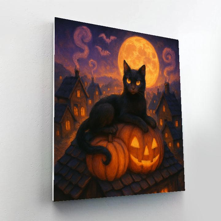 Black Cat Above The Pumpkin Rooftops Painting by numbers kit