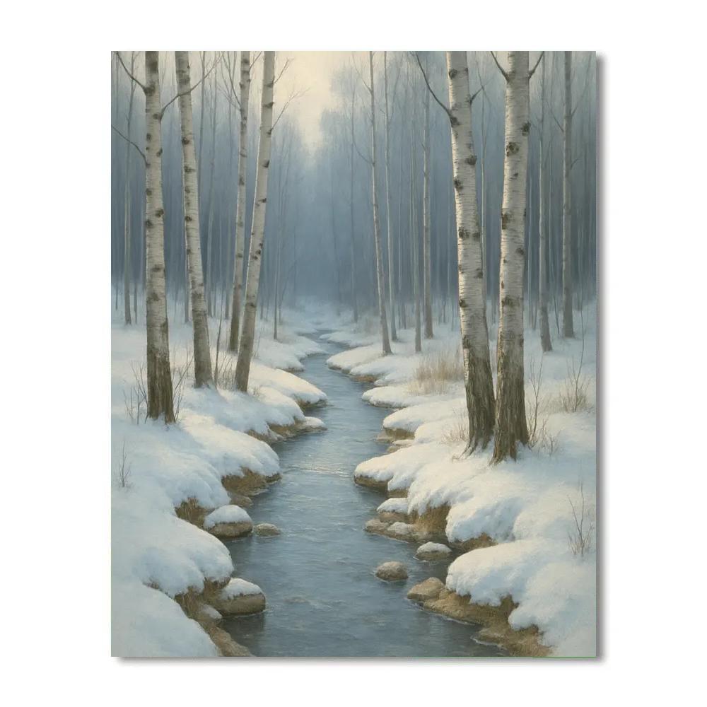 Winter Brook Through Silver Birches Painting by numbers kit