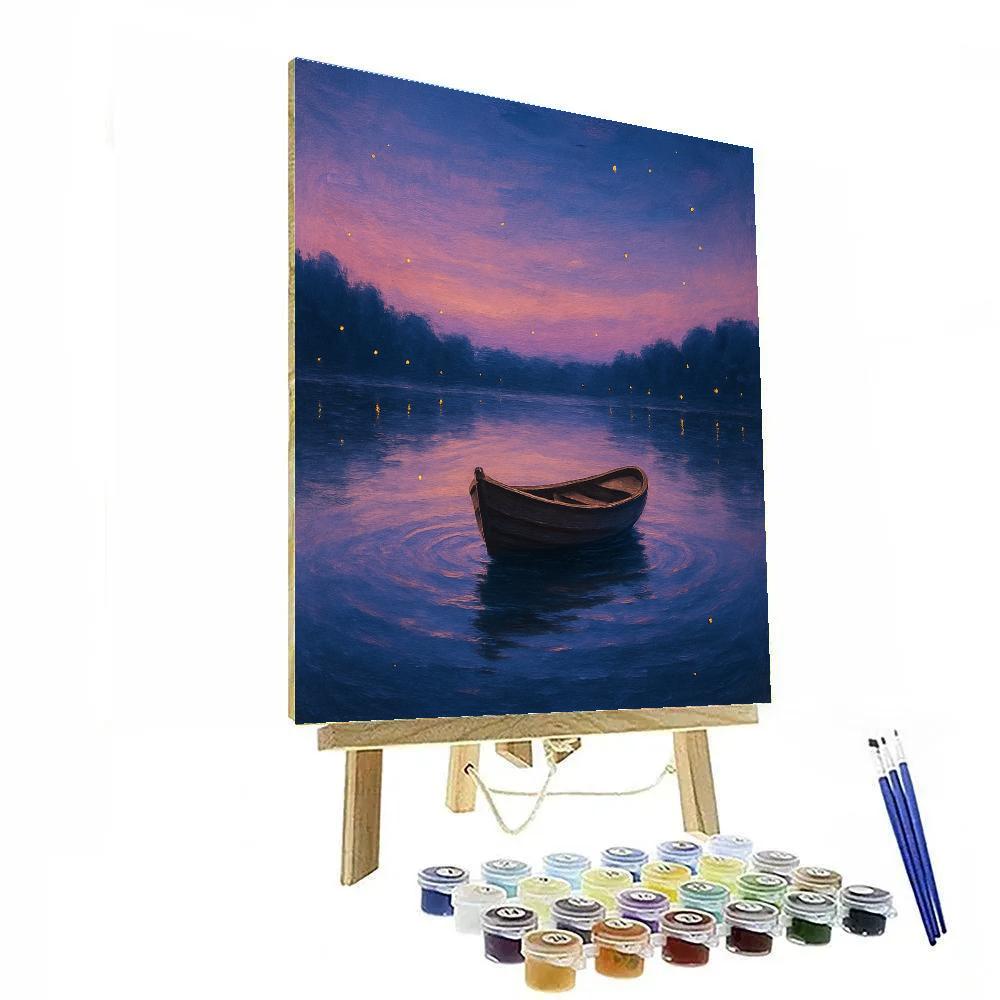 Twilight Rowboat On Lavender Lake Number painting