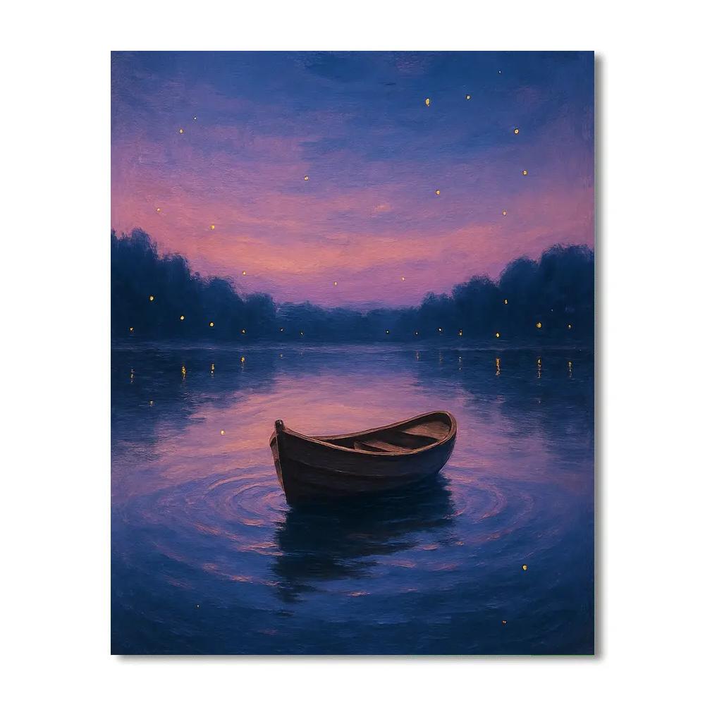 Twilight Rowboat On Lavender Lake Number painting