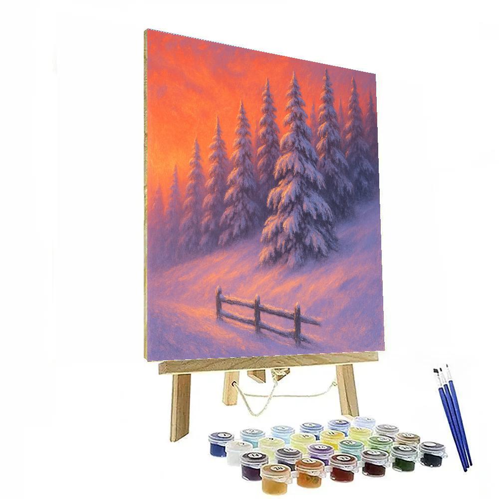 Evergreen Ridge At Winter Sunset Numbered painting kits