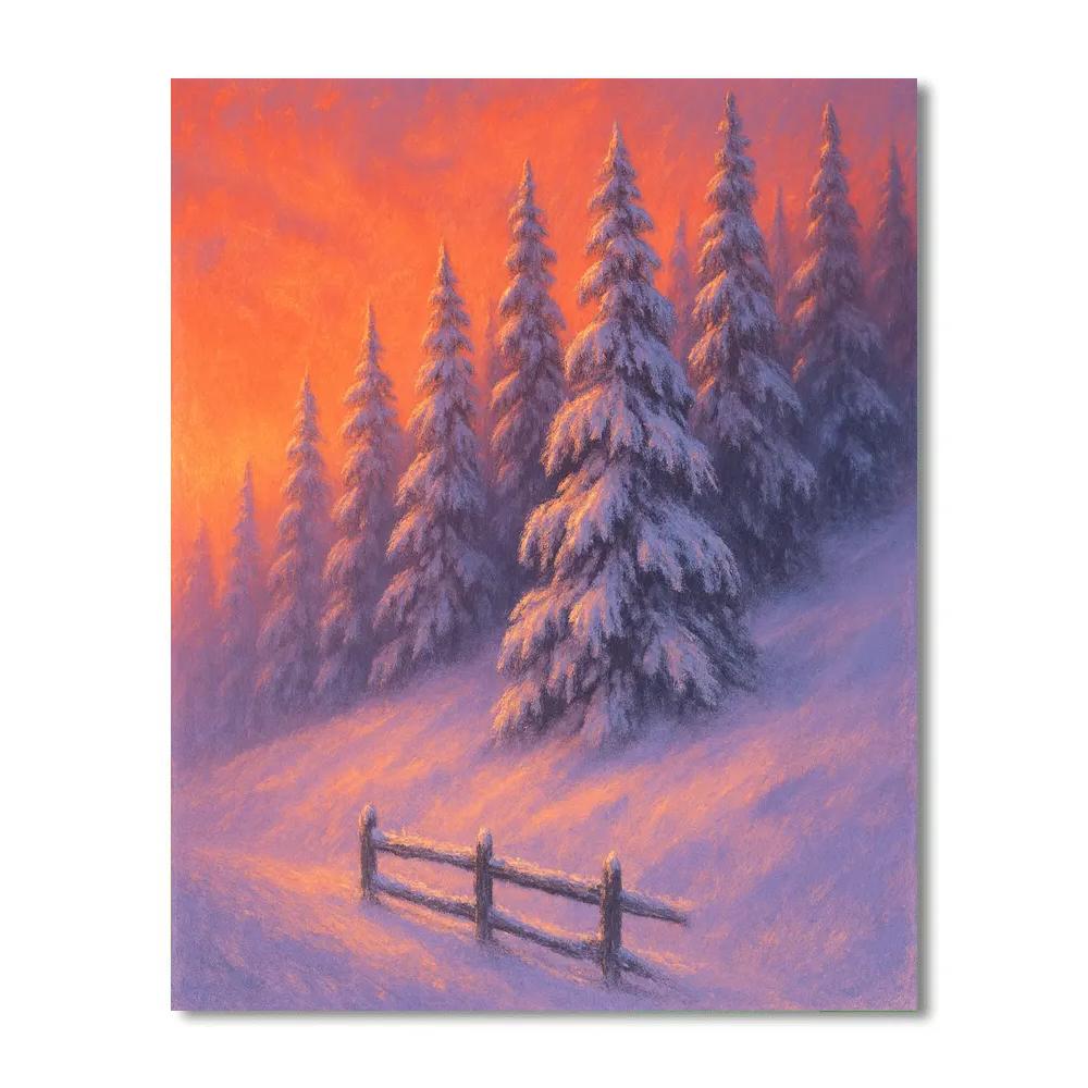Evergreen Ridge At Winter Sunset Numbered painting kits