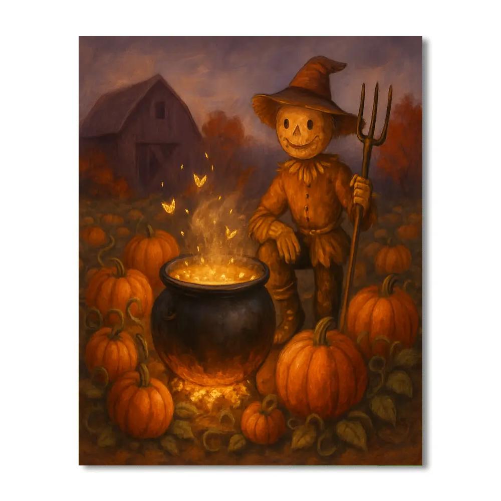 Harvest Cauldron In The Pumpkin Patch Paint by numbers art