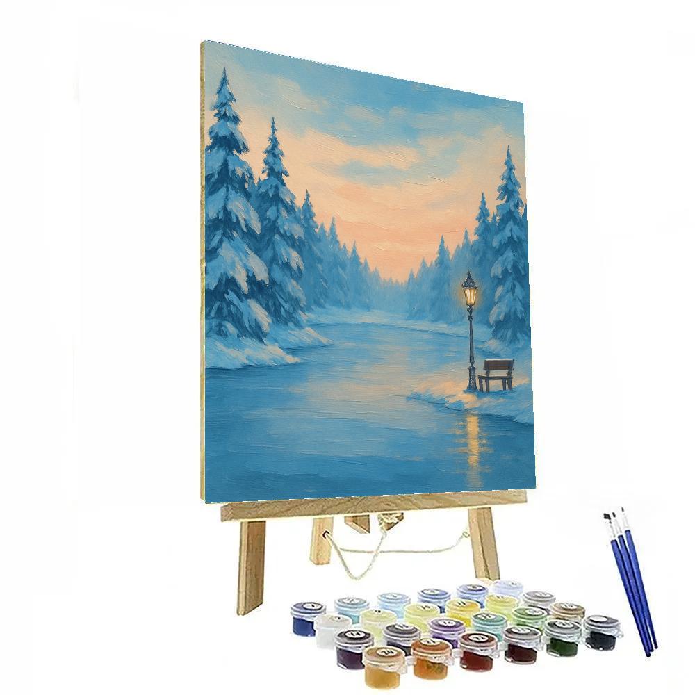 Snow Quiet Lake In Winter Glow paint by number
