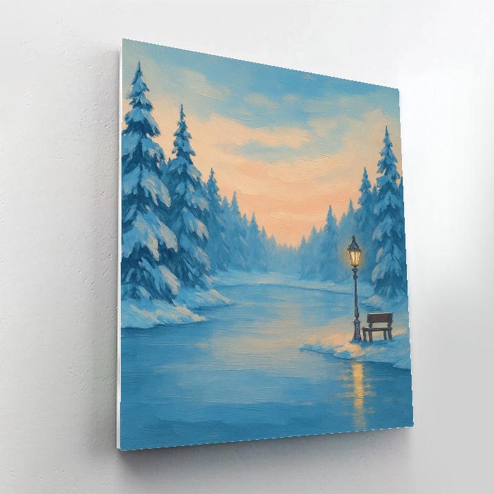Snow Quiet Lake In Winter Glow paint by number