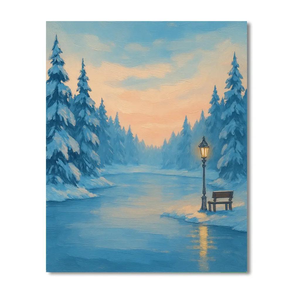 Snow Quiet Lake In Winter Glow paint by number