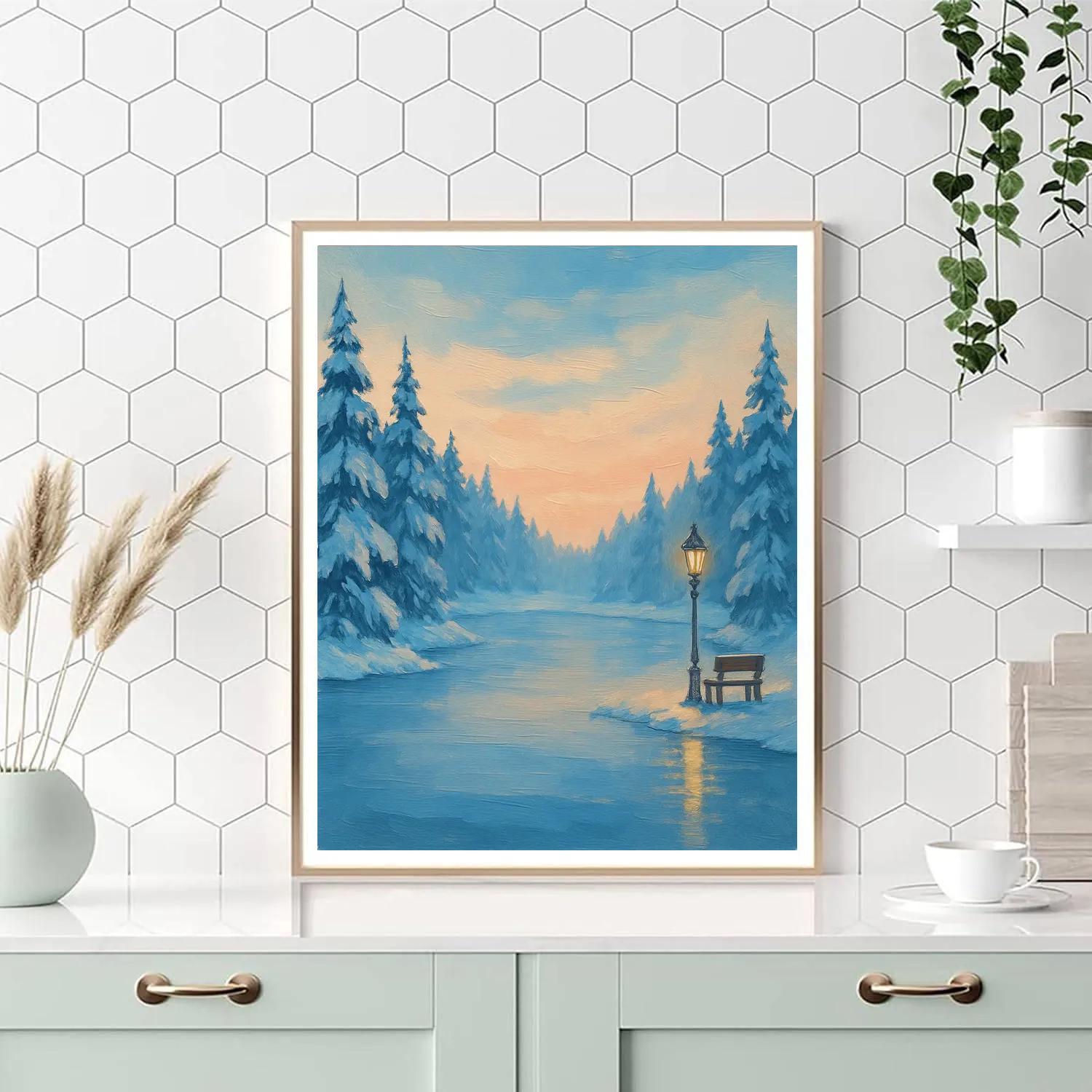 Snow Quiet Lake In Winter Glow paint by number